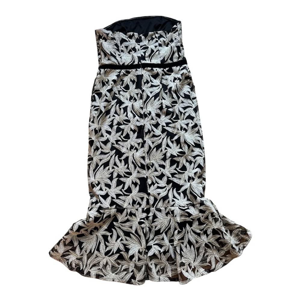 Sam Edelman Embroidered Strapless Belted Formal Evening Dress Gown Black Gold 8 - Picture 6 of 13